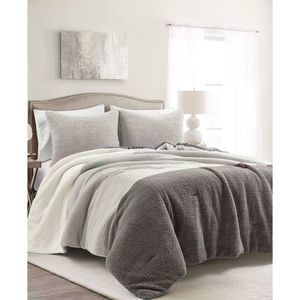 The Mountain Home Collection Farmhouse Sherpa Twin 2 PC Comforter Set,Gray,Twin